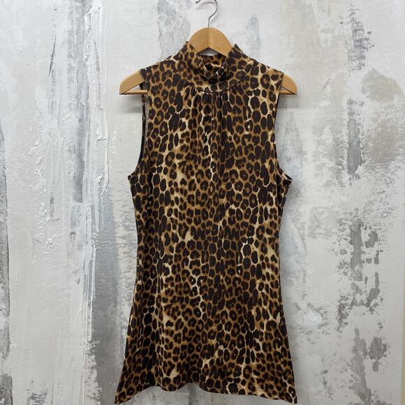 Express Leopard Medium Sleeveless Mock Neck Dress Express Vintage Y2K Dress Med - Picture 1 of 7
